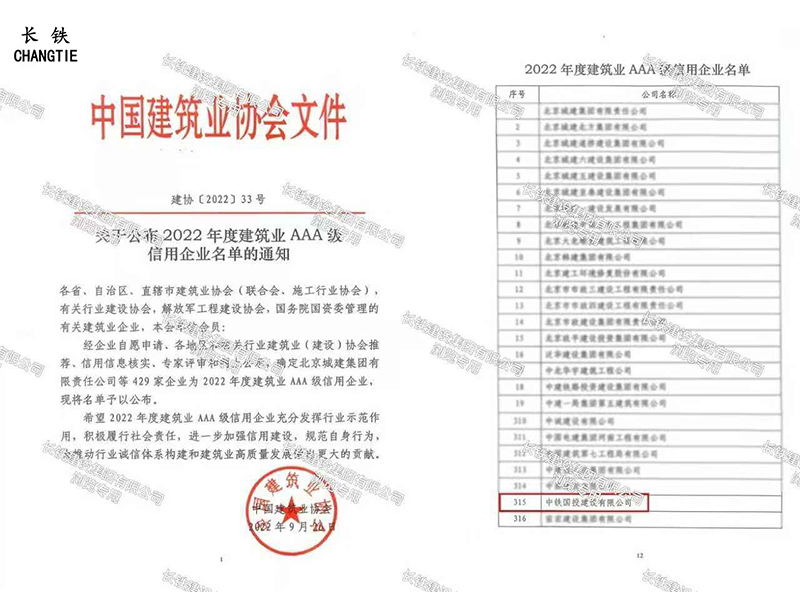 2022年度建筑業(yè)AAA級信用企業(yè)